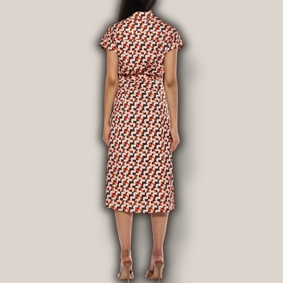 NWT Alexia Admor ‘Paris Surplice Wrap Midi Dress’ in “Brown Geo” Print Size 2 - Picture 2 of 9